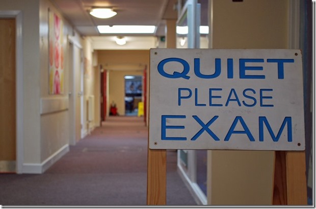 Quiet please. Exam.